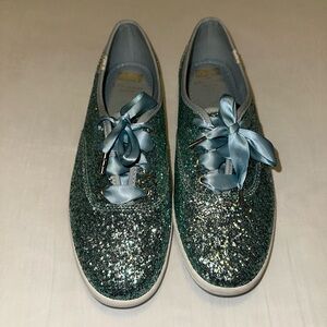Keds Blue Glitter Sneakers with Satin Ribbon Laces